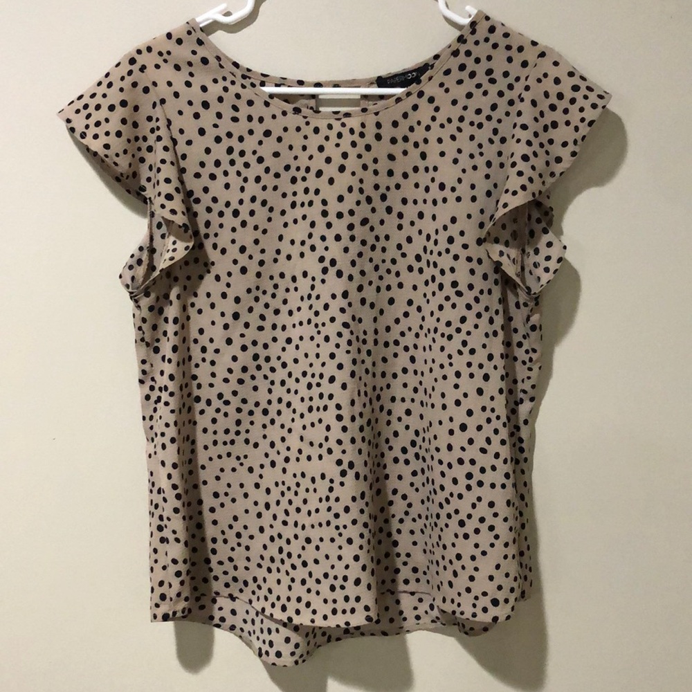 Papermoon is a stitch fix top, a tan with black polka dots, size medium